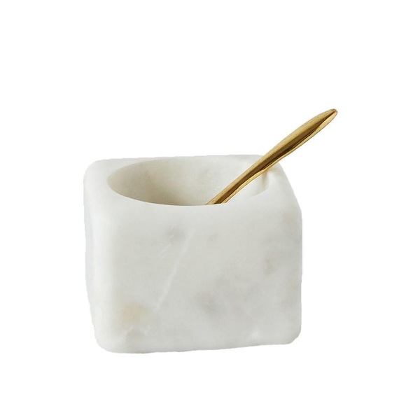 Marble square salt bowl with brass spoon - Picture 1 of 1